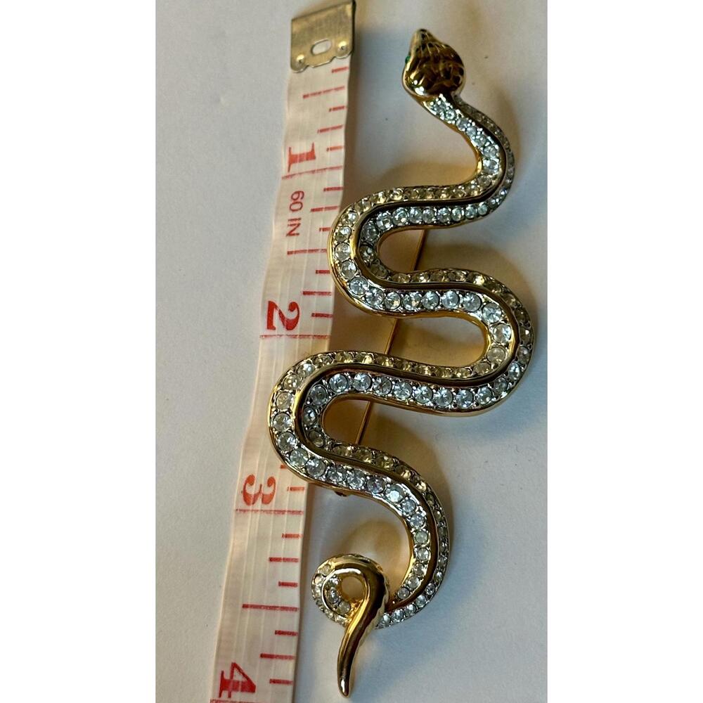 Elegant Gold Snake Brooch with Rhinestones by Swarovski - Picture 7 of 9